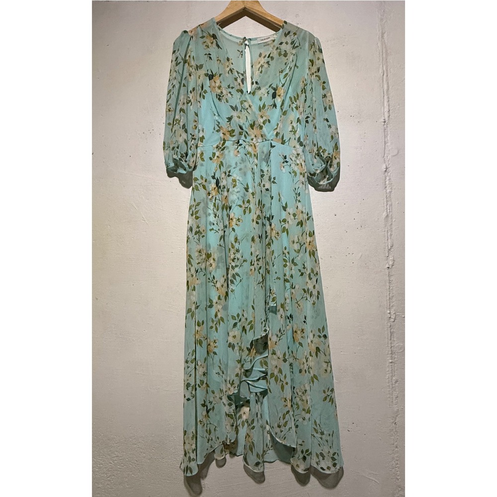 Calvin Klein Womens 6 Blue Floral Chiffon High-Low Maxi Dress Wedding Guest